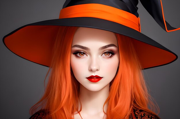 Portrait d'une femme dans un chapeau de sorcière Happy Halloween image générative de l'IA