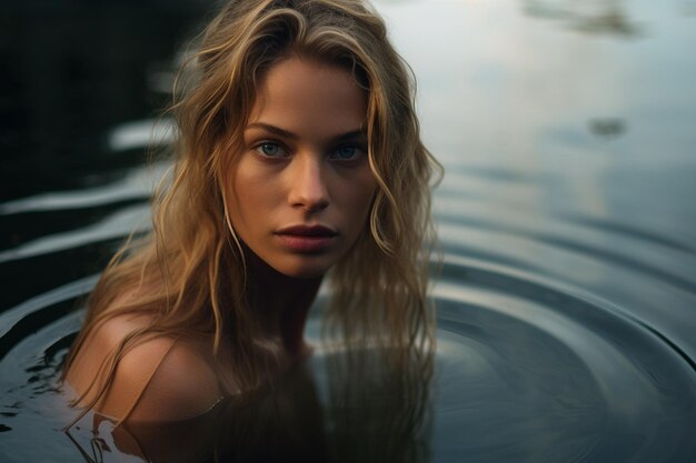 Portrait d'une femme dans l'eau ayant une réflexion