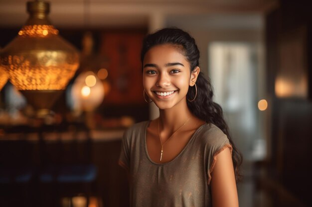 portrait d'une femme dans un restaurant Generative Ai