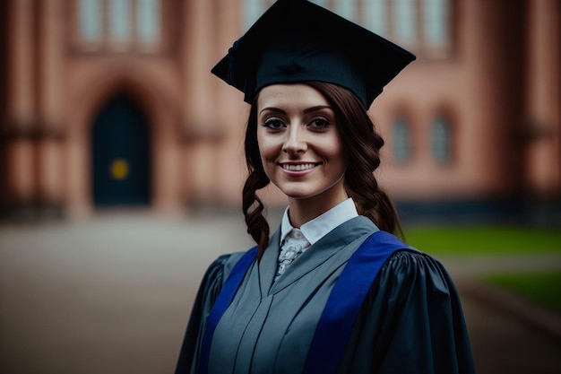 Portrait d'une femme diplômée d'un collège universitaire générative ai