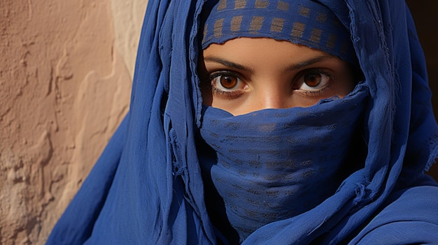 Portrait de femme de la diversité culturelle devant un fond bleu capturé tradition ai photo art