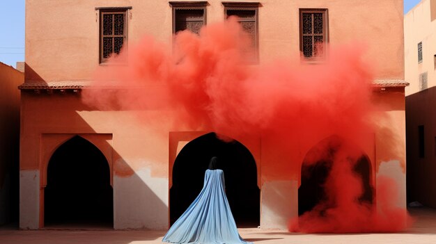 Portrait de femme de la diversité culturelle devant un fond bleu capturé tradition ai photo art