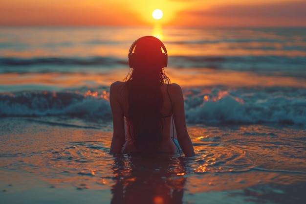 portrait de femme écouter le son de la mer