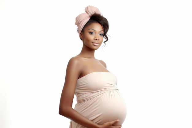 Photo portrait d'une femme enceinte sur un fond clair