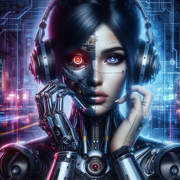 Portrait d'une femme de l'ère cyberpunk