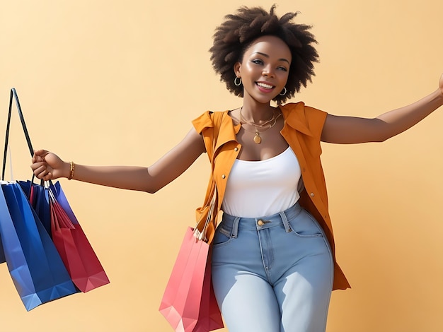 Portrait d'une femme excitée faisant ses courses dans un centre commercial