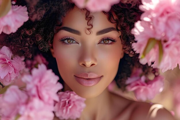 Photo portrait d'une femme avec des fleurs portrait d' une femme avec des fleurs roses