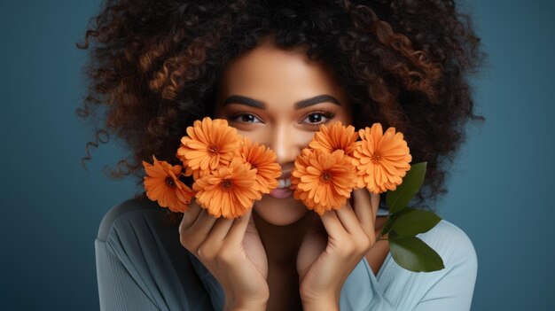 Photo portrait d'une femme avec des fleurs