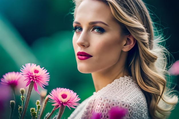 portrait d'une femme avec des fleurs