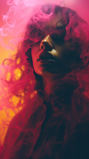 Portrait de femme fumée cinématographique émotive ciné image fixe colorée