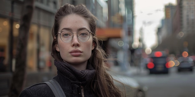 portrait d'une femme en gros plan dans une rue de la ville IA générative