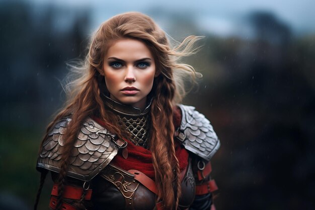 Portrait d'une femme guerrière viking IA générative