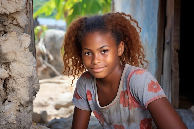 Photo portrait d'une femme haïtienne dans une scène de la vie quotidienne