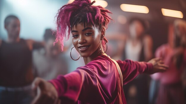 Photo portrait d'une femme heureuse et souriante au gymnase