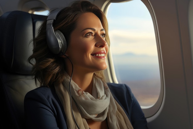 Portrait d'une femme heureuse en vol