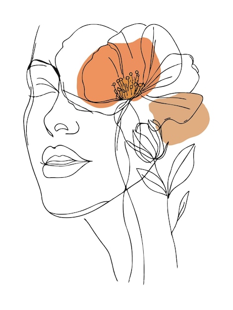 Portrait de femme illustration artistique à la ligne florale