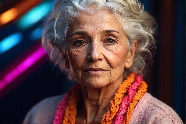 Photo portrait d'une femme italienne âgée avec une esthétique futuriste