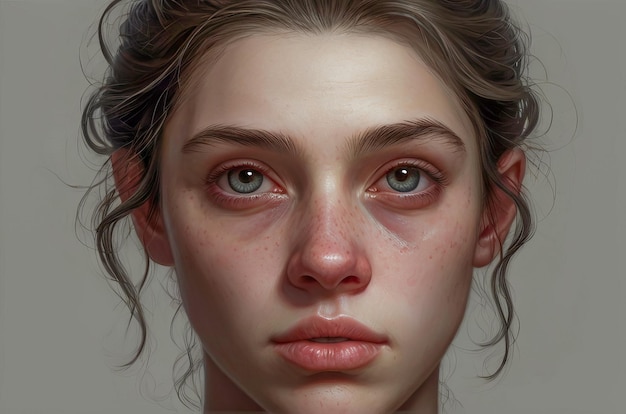 Portrait d'une femme en larmes avec des cercles sombres sous les yeux
