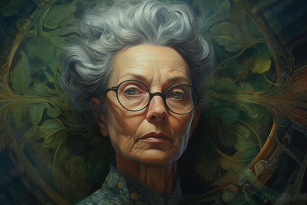 Un portrait d'une femme avec des lunettes sur son visage