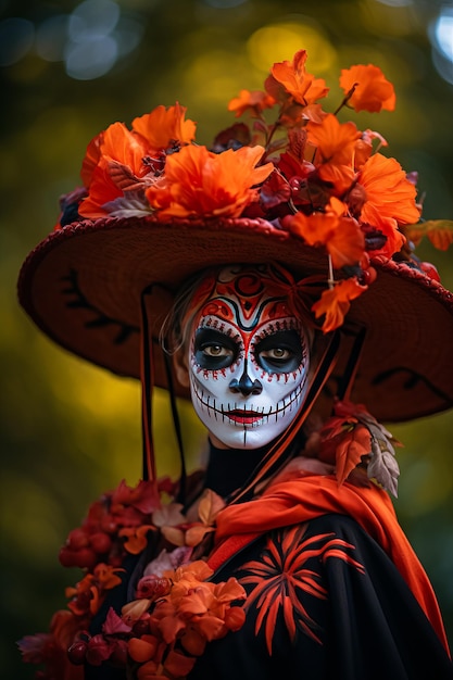 Portrait d'une femme avec le maquillage traditionnel de la muerte Festival mexicain Dia de los Muertos Halloween