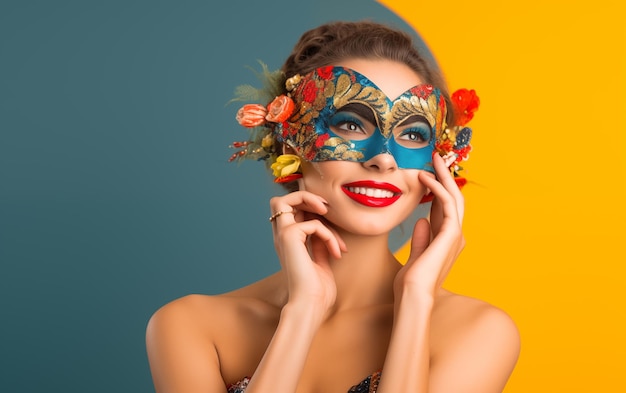 Portrait d'une femme avec un masque de carnaval