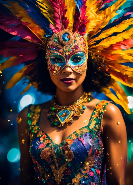 portrait d'une femme masquée au carnaval brésilien Focus sélectif