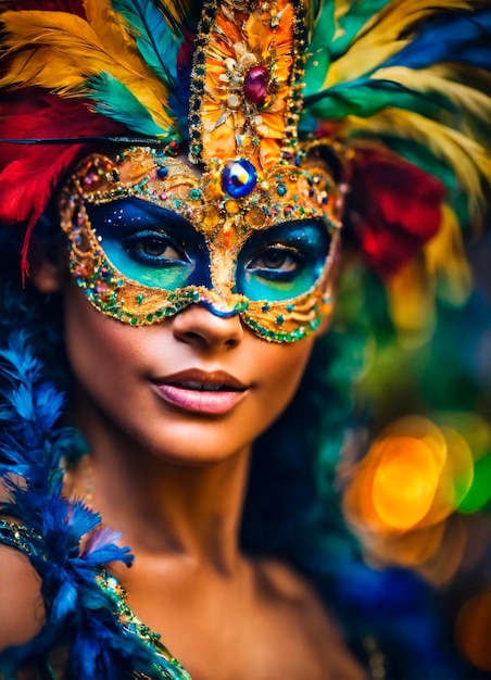 portrait d'une femme masquée au carnaval brésilien Focus sélectif
