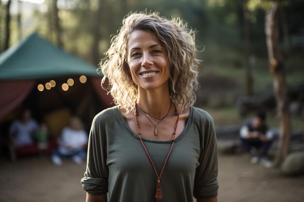 Portrait d'une femme mature de yoga en plein air