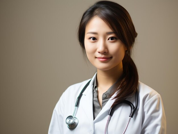 Portrait d'une femme médecin amicale en vêtements de travail avec un stéthoscope au cou