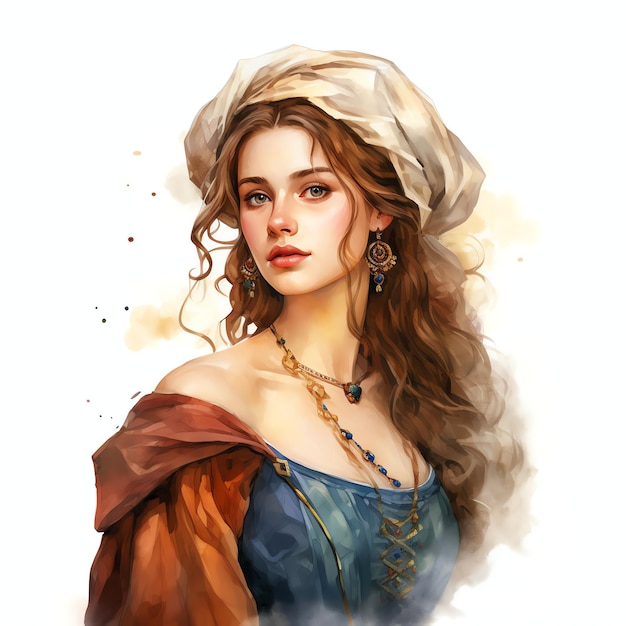 portrait de femme médiévale fantaisie à l'aquarelle médiévale