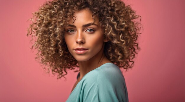 Photo portrait d'une femme à la mode cheveux bouclés d' une femme portrait d'un joli jeune mannequin