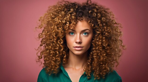 Photo portrait d'une femme à la mode cheveux bouclés d' une femme portrait d'un joli jeune mannequin