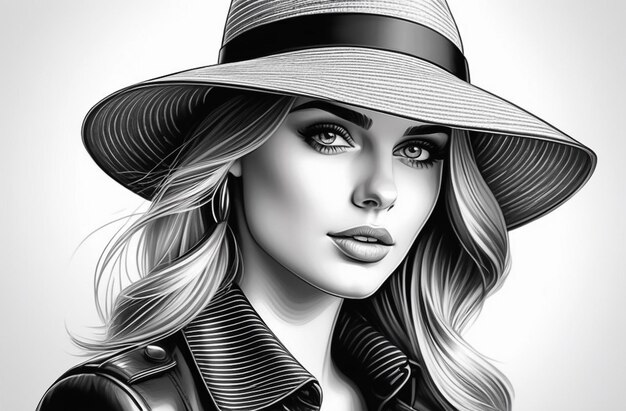 Portrait de femme à la mode dans un chapeau croquis de conception de mode