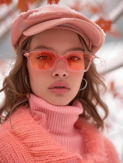 Portrait d'une femme moderne portant une casquette et des lunettes de soleil comme la mode de l'espace des années 1960