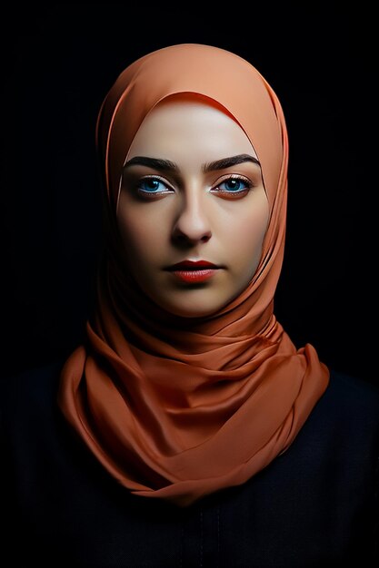 Portrait d'une femme musulmane en hijab sur un fond sombre en gros plan