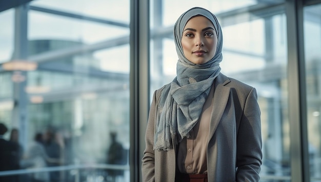 Portrait de femme musulmane réussie au bureau moderne portrait de femme d'affaires musulmane portant le hijab