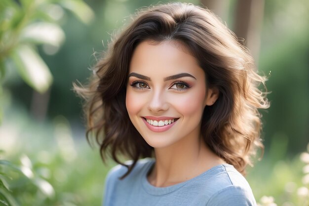 Portrait d'une femme naturellement belle souriante et regardant dans la caméra