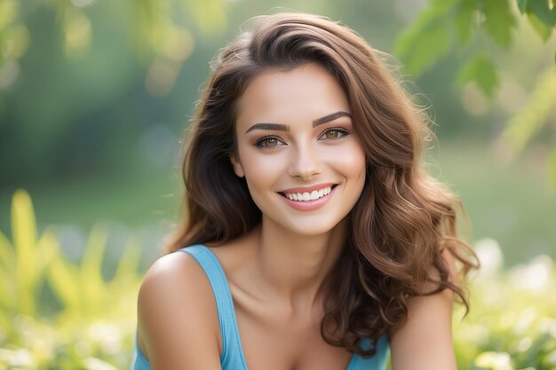 Portrait d'une femme naturellement belle souriante et regardant dans la caméra