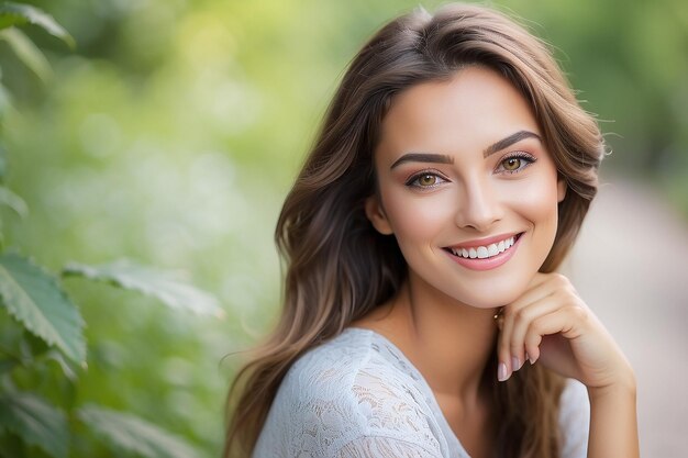 Portrait d'une femme naturellement belle souriante et regardant dans la caméra