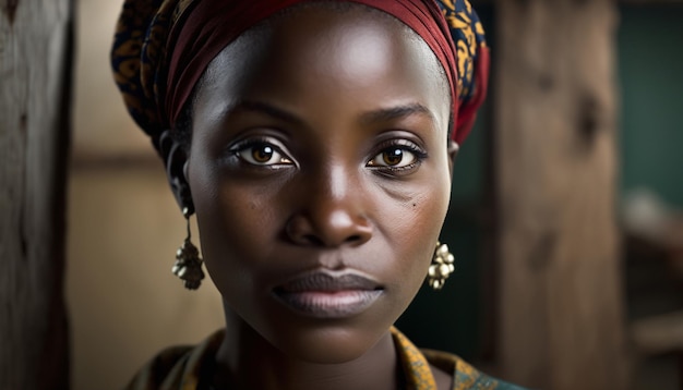 Portrait d'une femme noire dans un village