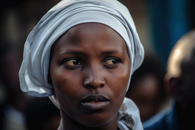 Portrait d'une femme noire non identifiée dans un cadre de récolte de foulard Generative AI