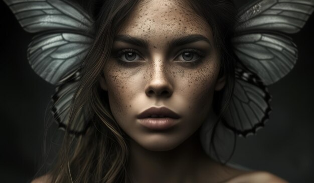 Portrait d'une femme papillon générative d'IA