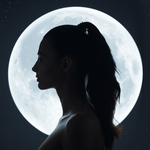 Portrait de femme à la pleine lune