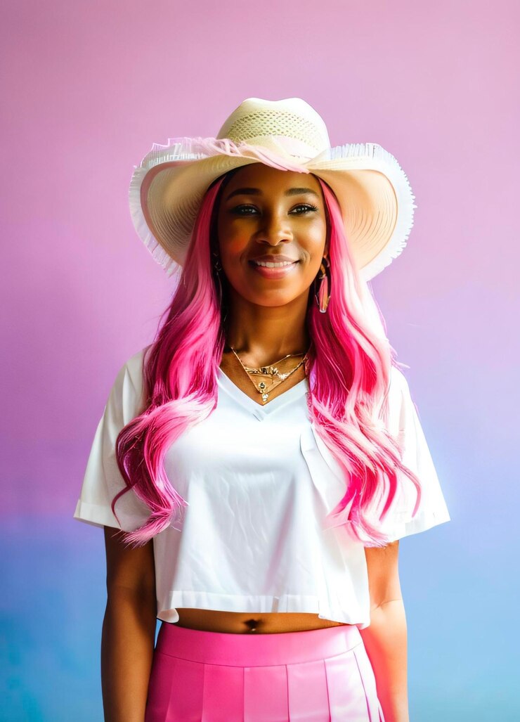 Photo portrait d'une femme portant un chapeau sur un fond blanc