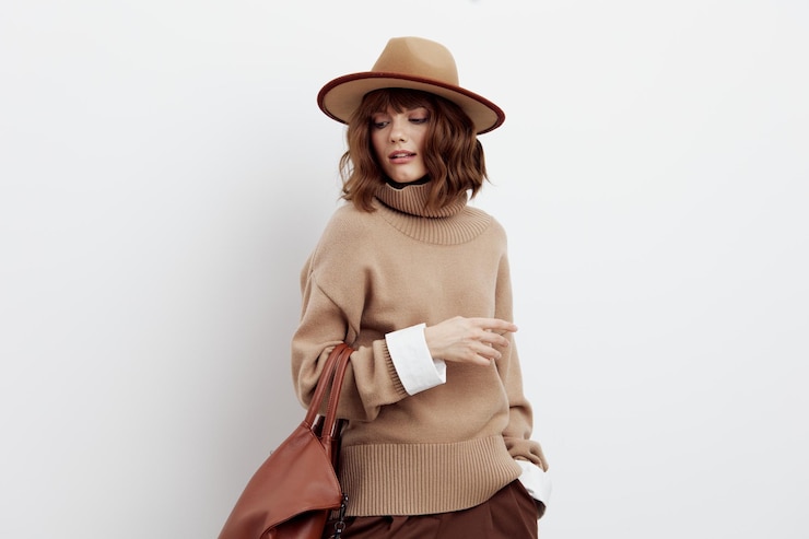 Photo portrait d'une femme portant un chapeau sur un fond blanc