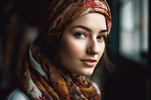 Un portrait d'une femme portant un foulard