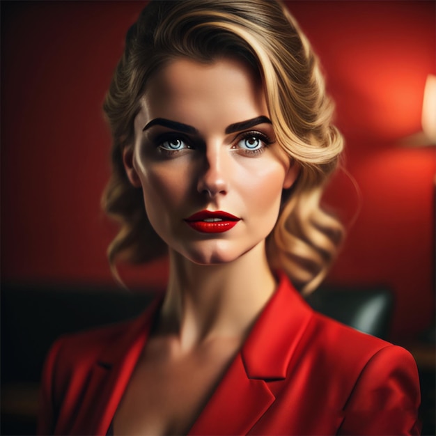 portrait d'une femme en robe rouge