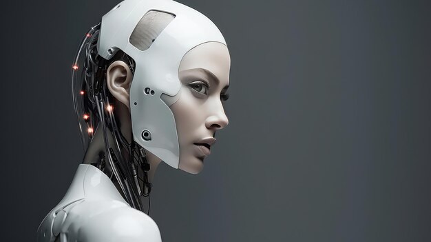 Portrait de femme robot belle cyborg fond sombre généré par l'IA