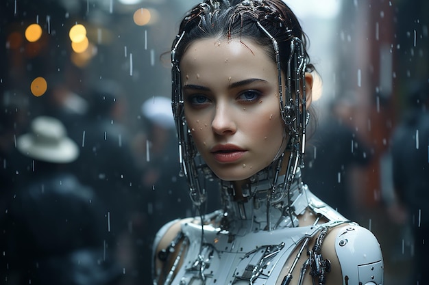 Portrait d'une femme robot futuriste
