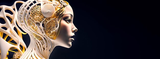 Portrait d'une femme robot humanoïde en plastique et verre visage Android Vie synthétique AI générative